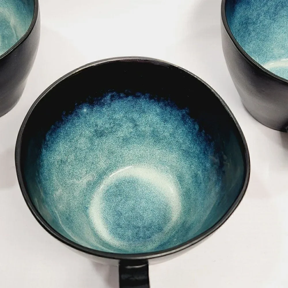 3 - ELITE BY GIBSON Unique Shape Large Black Blue Coffee Cups Mugs‎
